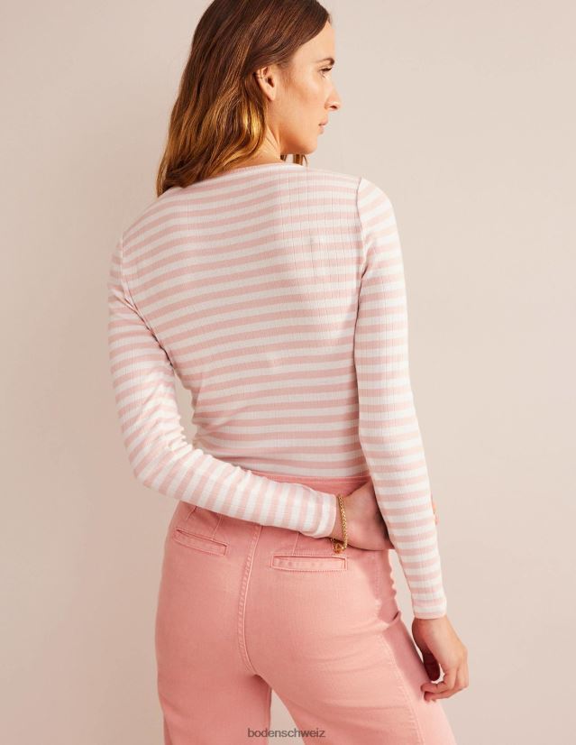 Boden Frauen Anna Ripp-T-Shirt mit Rundhalsausschnitt VH86PT201 Kleidung Elfenbein- und Pfirsichhautstreifen