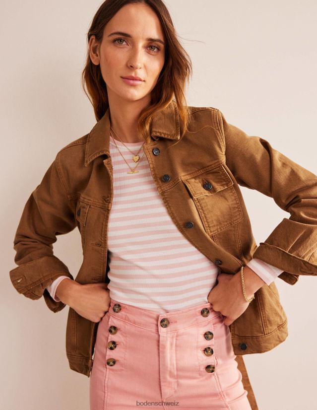 Boden Frauen Anna Ripp-T-Shirt mit Rundhalsausschnitt VH86PT201 Kleidung Elfenbein- und Pfirsichhautstreifen