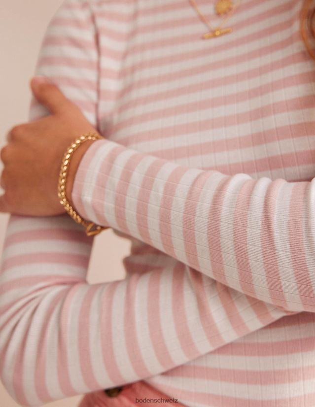 Boden Frauen Anna Ripp-T-Shirt mit Rundhalsausschnitt VH86PT201 Kleidung Elfenbein- und Pfirsichhautstreifen