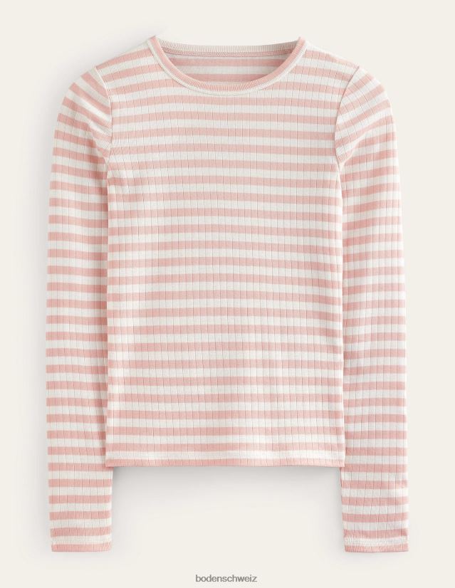 Boden Frauen Anna Ripp-T-Shirt mit Rundhalsausschnitt VH86PT201 Kleidung Elfenbein- und Pfirsichhautstreifen