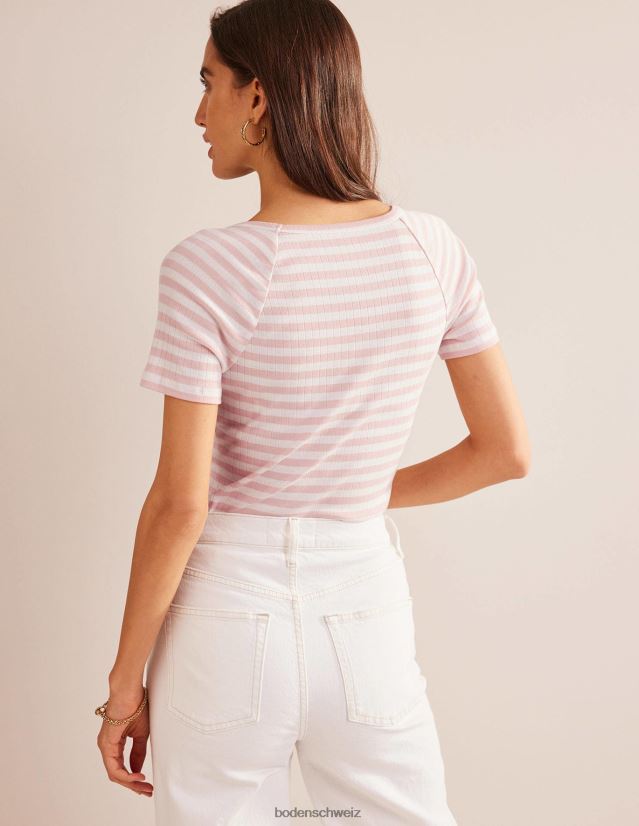 Boden Frauen Anna Ripp-T-Shirt mit V-Ausschnitt VH86PT195 Kleidung Elfenbein- und Pfirsichhautstreifen