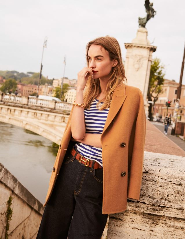 Boden Frauen Anna Ripp-T-Shirt mit V-Ausschnitt VH86PT199 Kleidung Lapisblau- und Elfenbeinstreifen