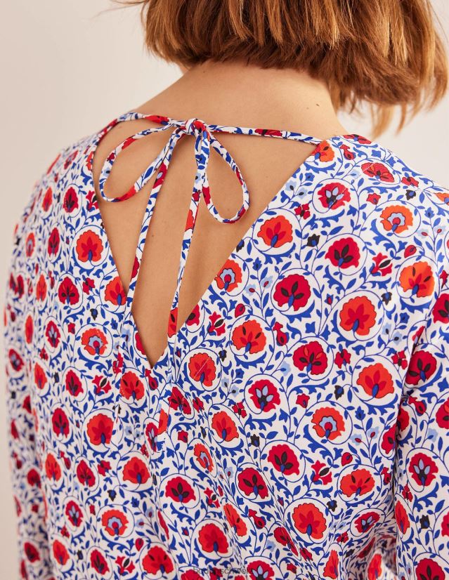 Boden Frauen Ausgestelltes Langarm-Top VH86PT1376 Kleidung blaue Welle und bezaubernde Blüte