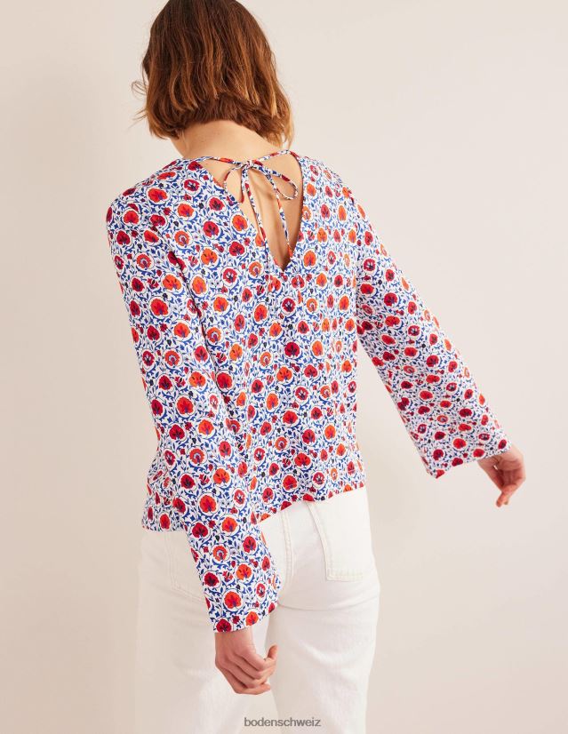 Boden Frauen Ausgestelltes Langarm-Top VH86PT1376 Kleidung blaue Welle und bezaubernde Blüte