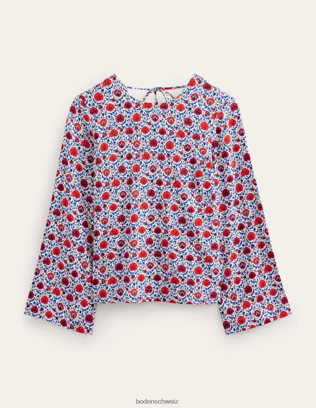 Boden Frauen Ausgestelltes Langarm-Top VH86PT1376 Kleidung blaue Welle und bezaubernde Blüte