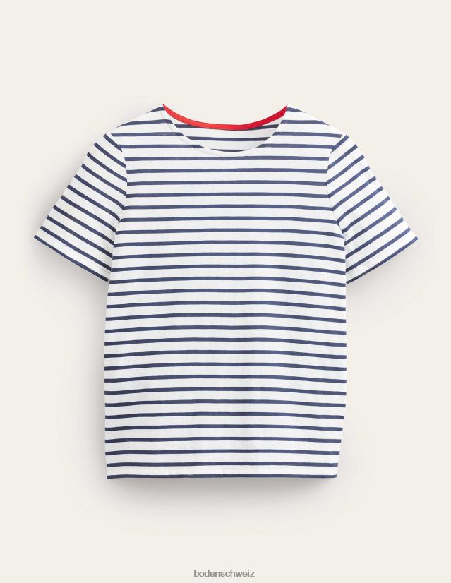 Boden Frauen Bea Kurzarm-Breton VH86PT164 Kleidung Elfenbein und Marineblau