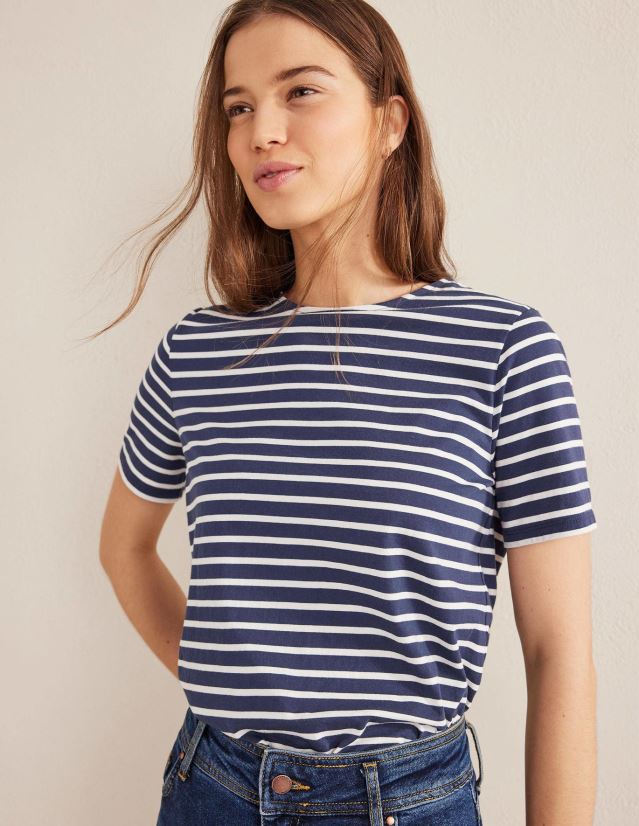 Boden Frauen Bea Kurzarm-Breton VH86PT165 Kleidung Marineblau und Elfenbein