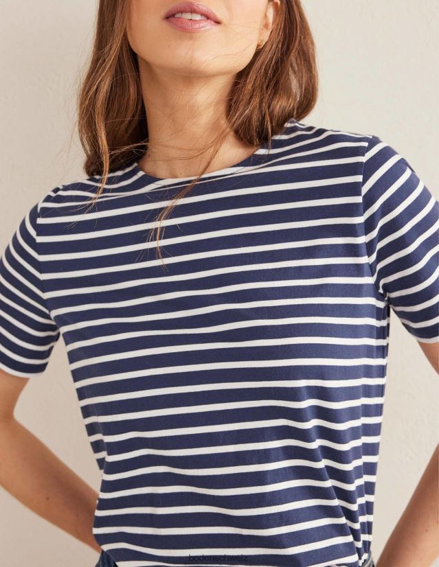 Boden Frauen Bea Kurzarm-Breton VH86PT165 Kleidung Marineblau und Elfenbein