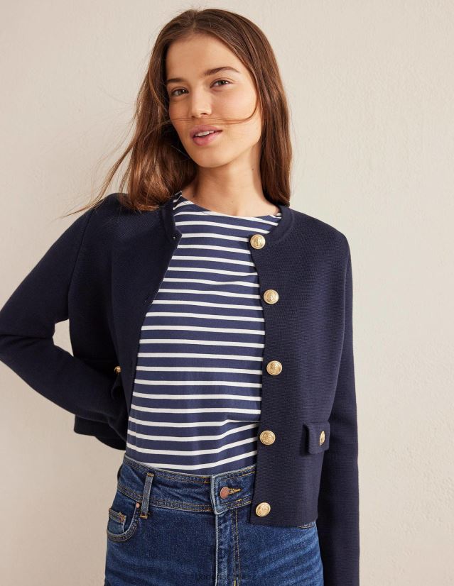 Boden Frauen Bea Kurzarm-Breton VH86PT165 Kleidung Marineblau und Elfenbein
