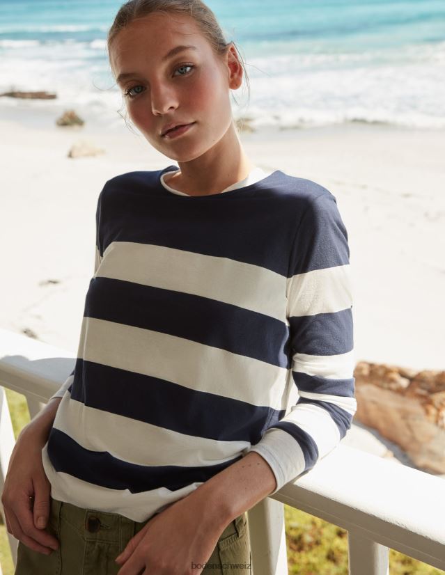 Boden Frauen Bea Langarm-Breton VH86PT2446 Kleidung Marine/Elfenbein breiter Streifen