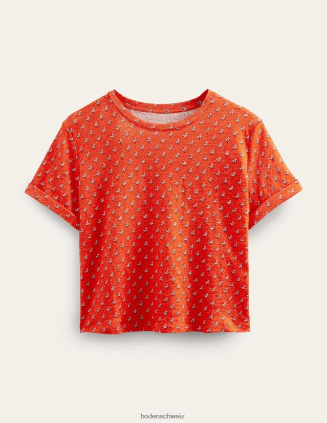 Boden Frauen Bedrucktes Leinen-T-Shirt VH86PT1265 Kleidung Blutorange und Tulpenrouge