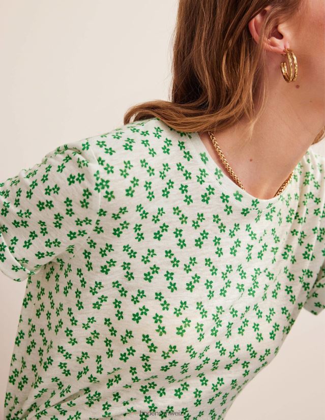 Boden Frauen Bedrucktes Leinen-T-Shirt VH86PT1541 Kleidung Elfenbein und distanziertes Ditsy