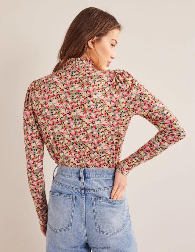 Boden Frauen Bedrucktes Oberteil mit gesmoktem Ausschnitt VH86PT1561 Kleidung mehrfarbig und blumig