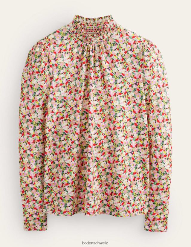 Boden Frauen Bedrucktes Oberteil mit gesmoktem Ausschnitt VH86PT1561 Kleidung mehrfarbig und blumig