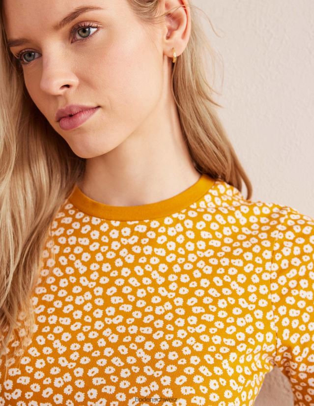 Boden Frauen Bedrucktes T-Shirt mit Rundhalsausschnitt VH86PT1964 Kleidung Erntegold- und Pfingstrosenstempel