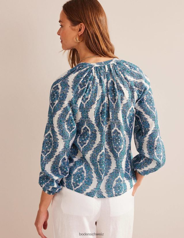 Boden Frauen Bedrucktes, glitzerndes Oberteil mit eingekerbtem Ausschnitt VH86PT112 Kleidung blauer & botanischer Kranz