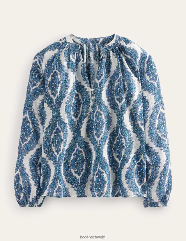Boden Frauen Bedrucktes, glitzerndes Oberteil mit eingekerbtem Ausschnitt VH86PT112 Kleidung blauer & botanischer Kranz