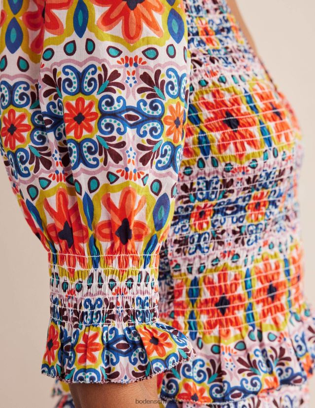 Boden Frauen Crop-Top mit gesmoktem Oberteil VH86PT1556 Kleidung Multi & Tapisserie-Streifen