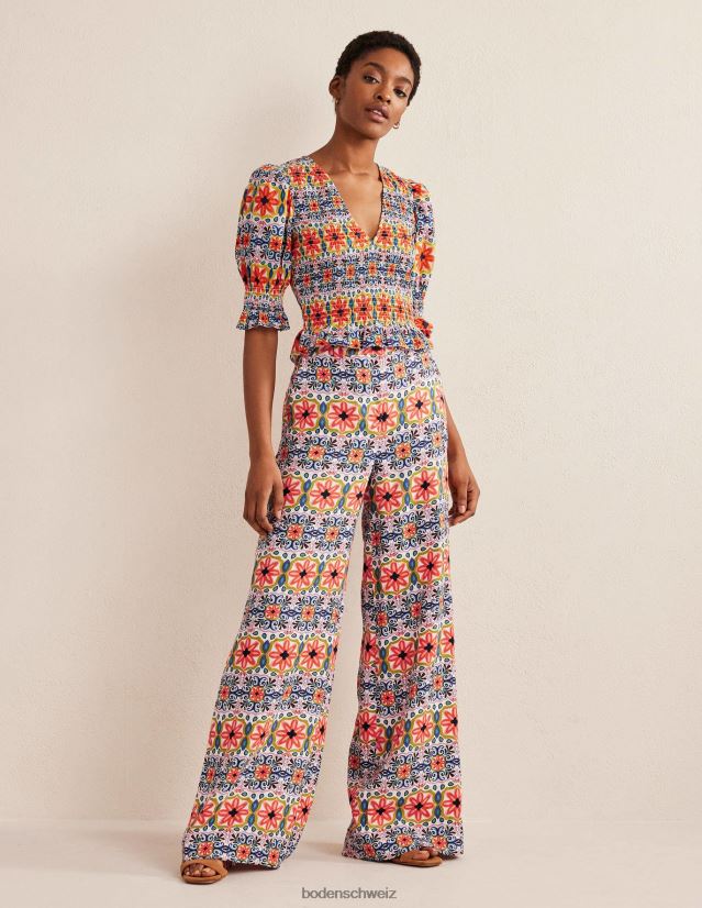 Boden Frauen Crop-Top mit gesmoktem Oberteil VH86PT1556 Kleidung Multi & Tapisserie-Streifen