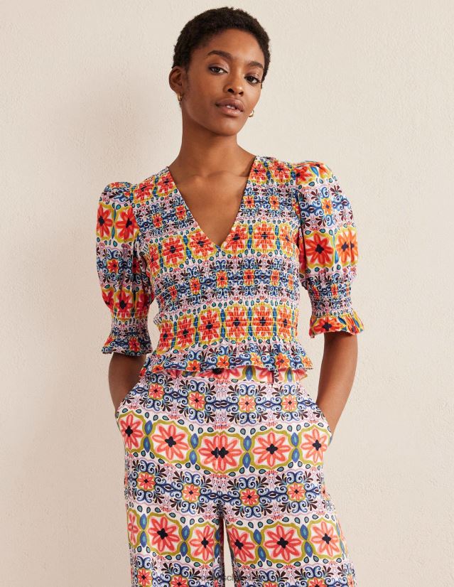 Boden Frauen Crop-Top mit gesmoktem Oberteil VH86PT1556 Kleidung Multi & Tapisserie-Streifen