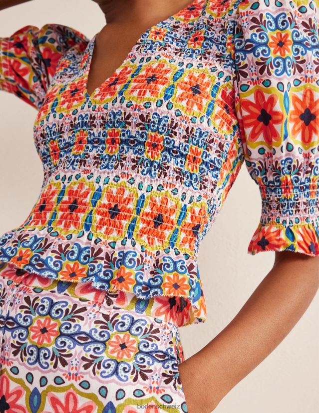 Boden Frauen Crop-Top mit gesmoktem Oberteil VH86PT1556 Kleidung Multi & Tapisserie-Streifen