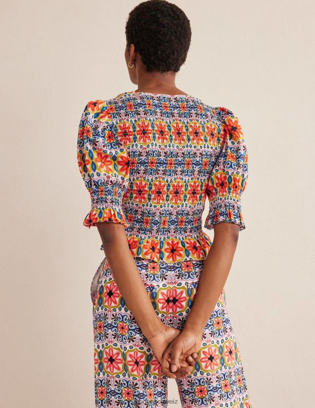 Boden Frauen Crop-Top mit gesmoktem Oberteil VH86PT1556 Kleidung Multi & Tapisserie-Streifen