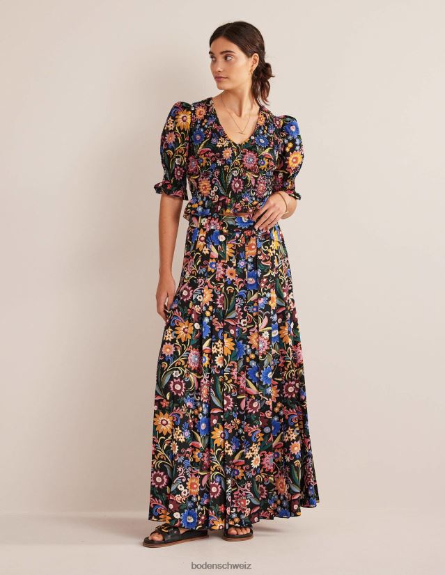 Boden Frauen Crop-Top mit gesmoktem Oberteil VH86PT1704 Kleidung Schwarz- und Gardenien-Pop