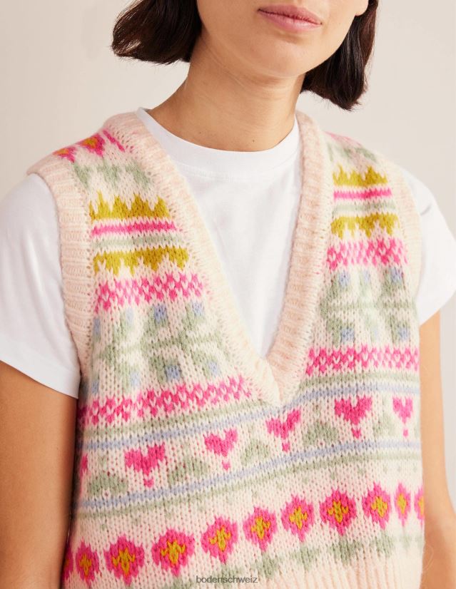 Boden Frauen Flauschiges, kurz geschnittenes Fair-Isle-Tanktop VH86PT2029 Kleidung Elfenbein und mehrfarbig