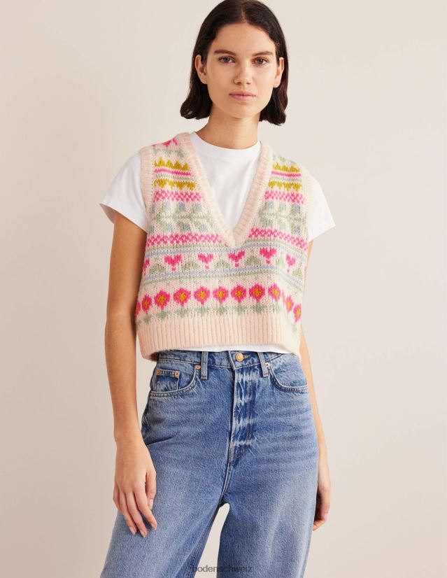 Boden Frauen Flauschiges, kurz geschnittenes Fair-Isle-Tanktop VH86PT2029 Kleidung Elfenbein und mehrfarbig