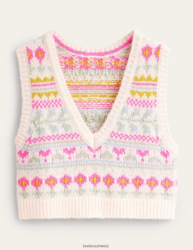 Boden Frauen Flauschiges, kurz geschnittenes Fair-Isle-Tanktop VH86PT2029 Kleidung Elfenbein und mehrfarbig