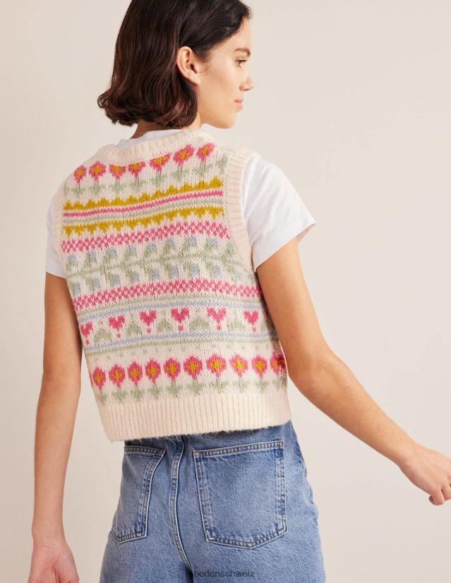 Boden Frauen Flauschiges, kurz geschnittenes Fair-Isle-Tanktop VH86PT2029 Kleidung Elfenbein und mehrfarbig