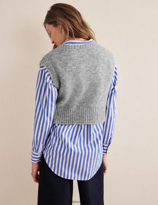 Boden Frauen Flauschiges, kurzes Tanktop mit V-Ausschnitt VH86PT1653 Kleidung graue Melange