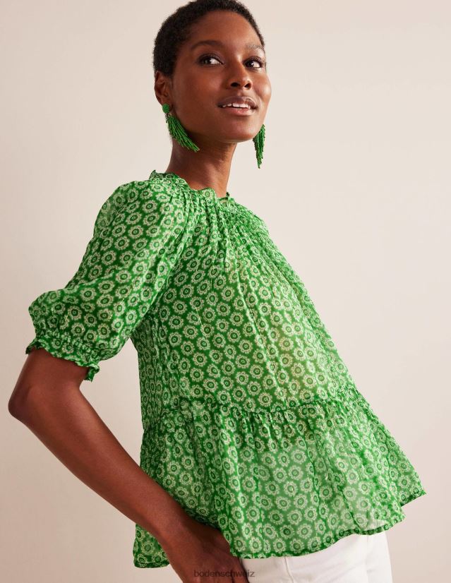 Boden Frauen Gerafftes Oberteil aus glitzerndem Georgette VH86PT118 Kleidung Limetten- und Sonnenaufgangspop