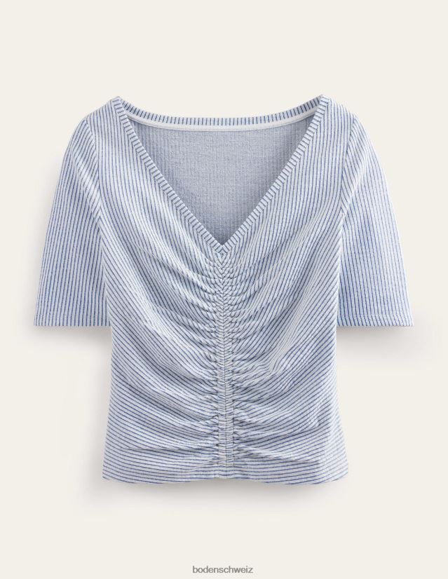 Boden Frauen Gerafftes Seersucker-Oberteil vorne VH86PT2266 Kleidung marineblau/weiß gestreift