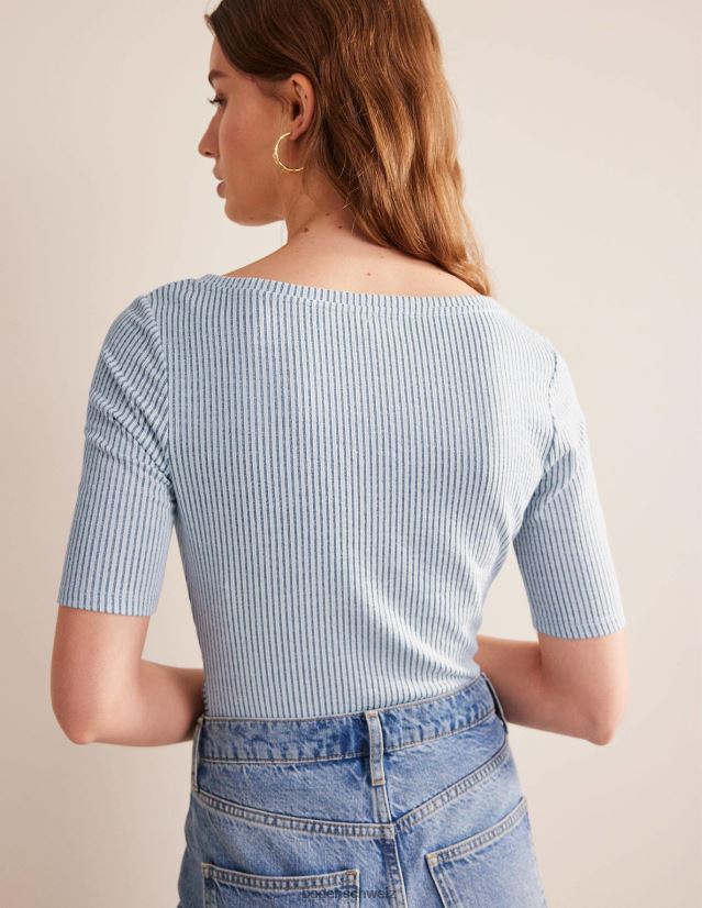 Boden Frauen Gerafftes Seersucker-Oberteil vorne VH86PT2266 Kleidung marineblau/weiß gestreift