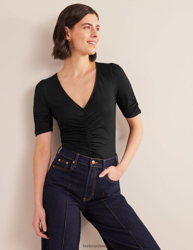 Boden Frauen Gerafftes, bedrucktes Oberteil vorne VH86PT1450 Kleidung Schwarz