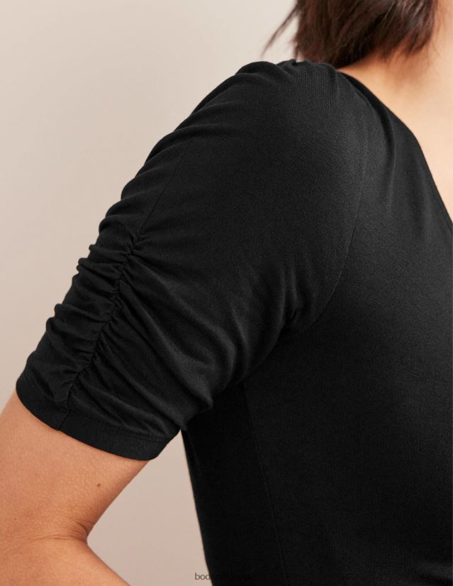 Boden Frauen Gerafftes, bedrucktes Oberteil vorne VH86PT1450 Kleidung Schwarz