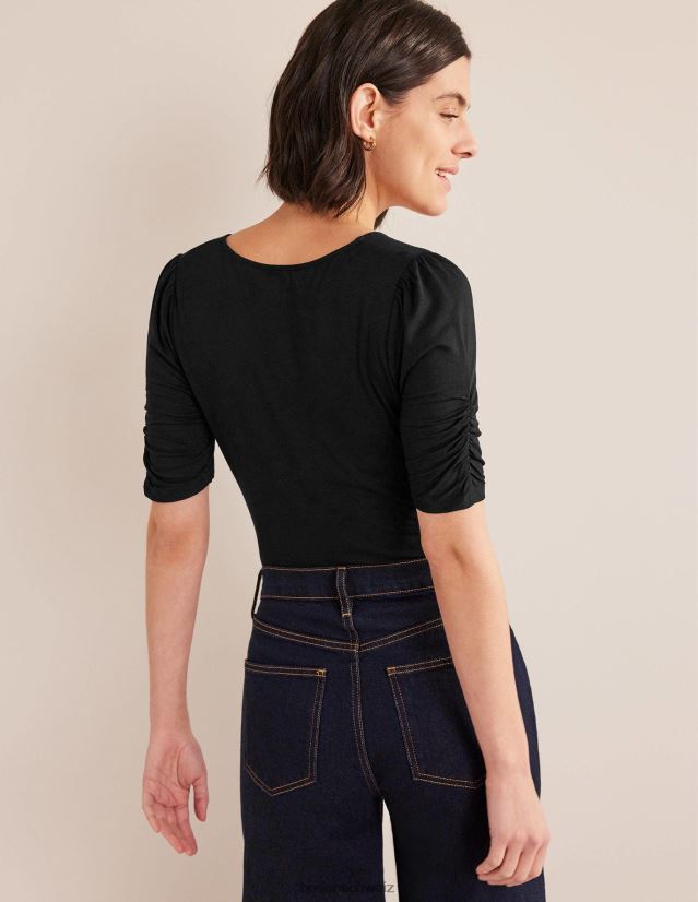 Boden Frauen Gerafftes, bedrucktes Oberteil vorne VH86PT1450 Kleidung Schwarz