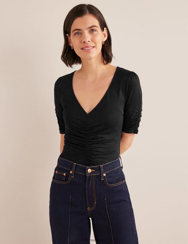 Boden Frauen Gerafftes, bedrucktes Oberteil vorne VH86PT1450 Kleidung Schwarz