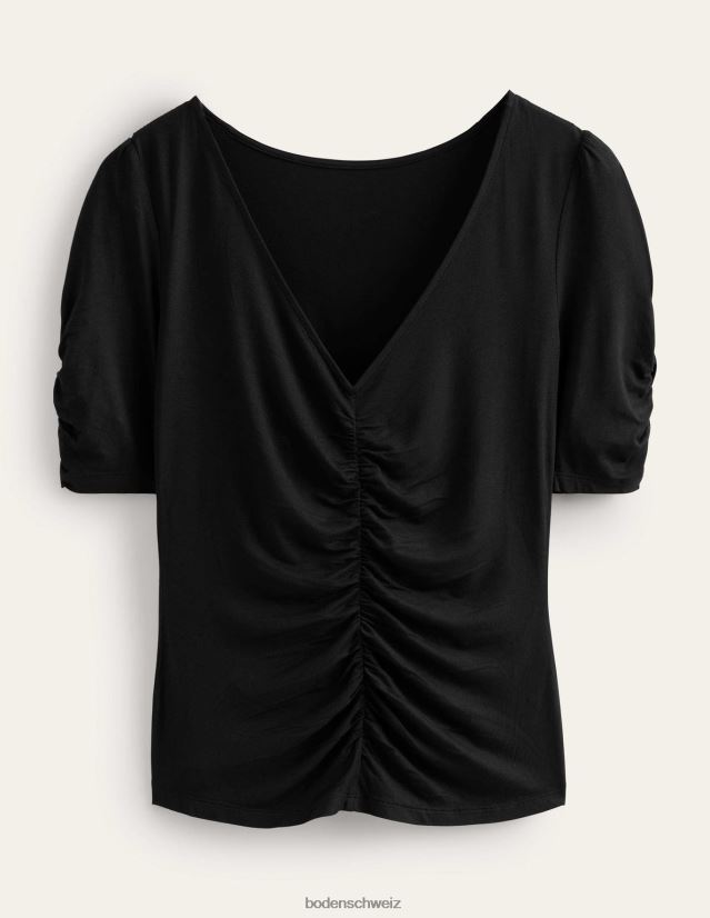 Boden Frauen Gerafftes, bedrucktes Oberteil vorne VH86PT1450 Kleidung Schwarz
