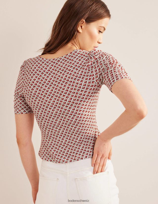 Boden Frauen Gerafftes, bedrucktes Oberteil vorne VH86PT1572 Kleidung Zinnoberrot und Blütenknospe