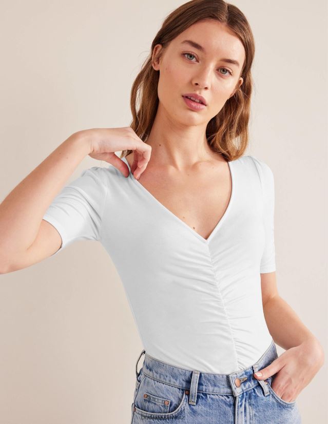 Boden Frauen Gerafftes, bedrucktes Oberteil vorne VH86PT1813 Kleidung Weiß