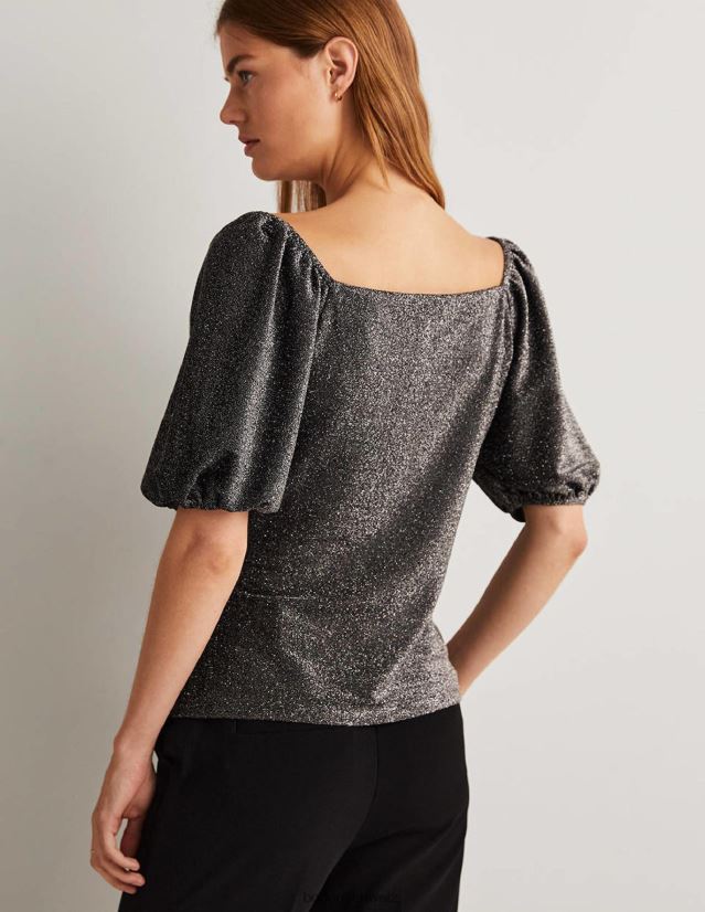 Boden Frauen Gerafftes, glitzerndes Jersey-Oberteil VH86PT2032 Kleidung silberner Glanz