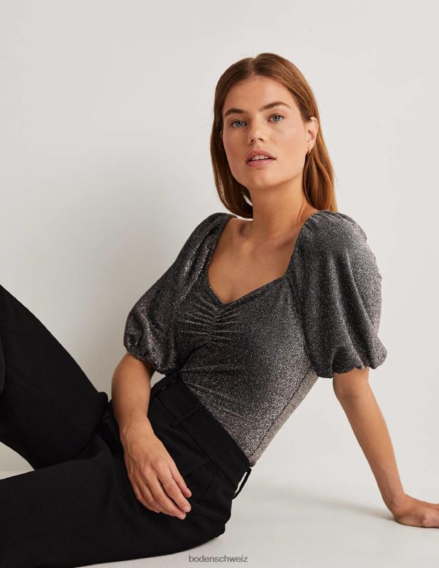 Boden Frauen Gerafftes, glitzerndes Jersey-Oberteil VH86PT2032 Kleidung silberner Glanz
