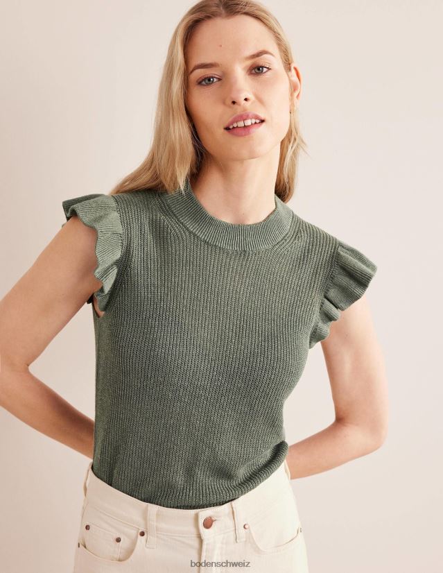 Boden Frauen Gerippte Leinenweste mit Rüschen VH86PT1647 Kleidung Erle