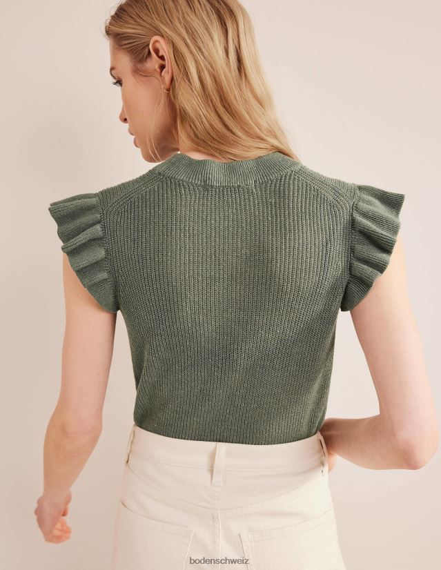 Boden Frauen Gerippte Leinenweste mit Rüschen VH86PT1647 Kleidung Erle