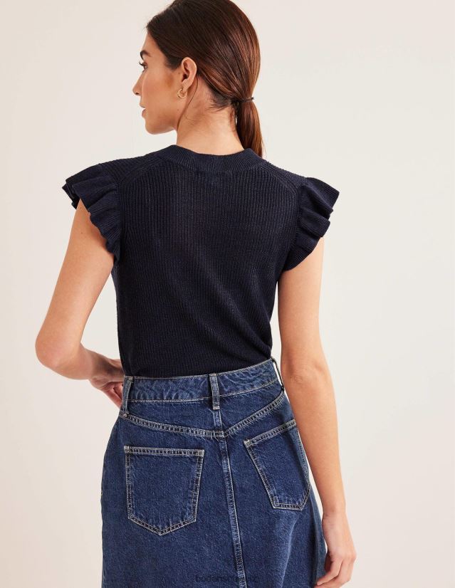 Boden Frauen Gerippte Leinenweste mit Rüschen VH86PT1962 Kleidung Marine