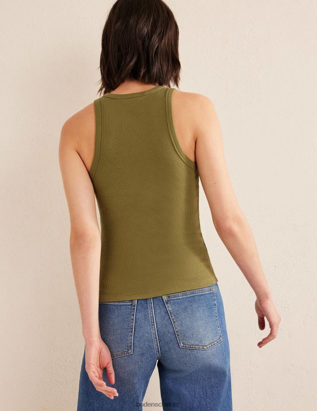 Boden Frauen Gerippte Weste aus Baumwolle VH86PT1886 Kleidung gewaschenes Khaki