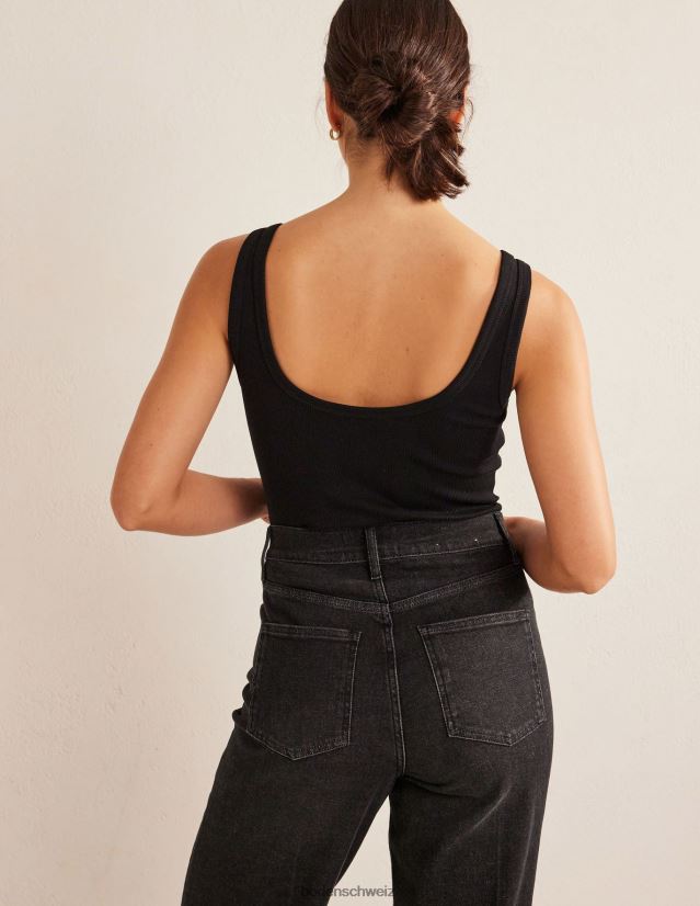 Boden Frauen Gerippte Weste aus Baumwolle mit U-Ausschnitt VH86PT1357 Kleidung Schwarz