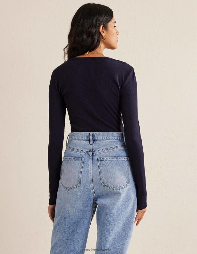 Boden Frauen Geripptes Langarmshirt aus Baumwolle VH86PT119 Kleidung Marine